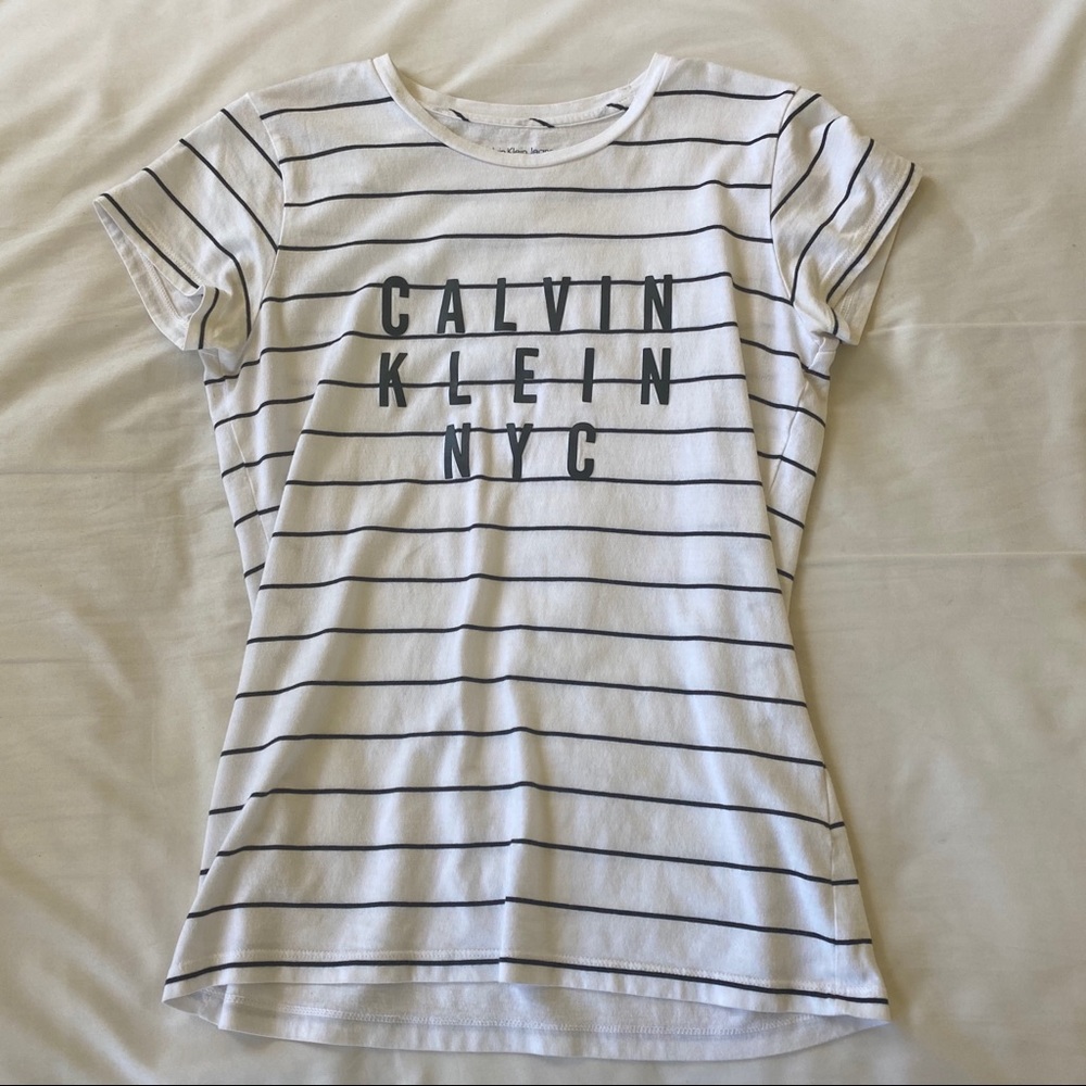 black and white striped calvin klein tee